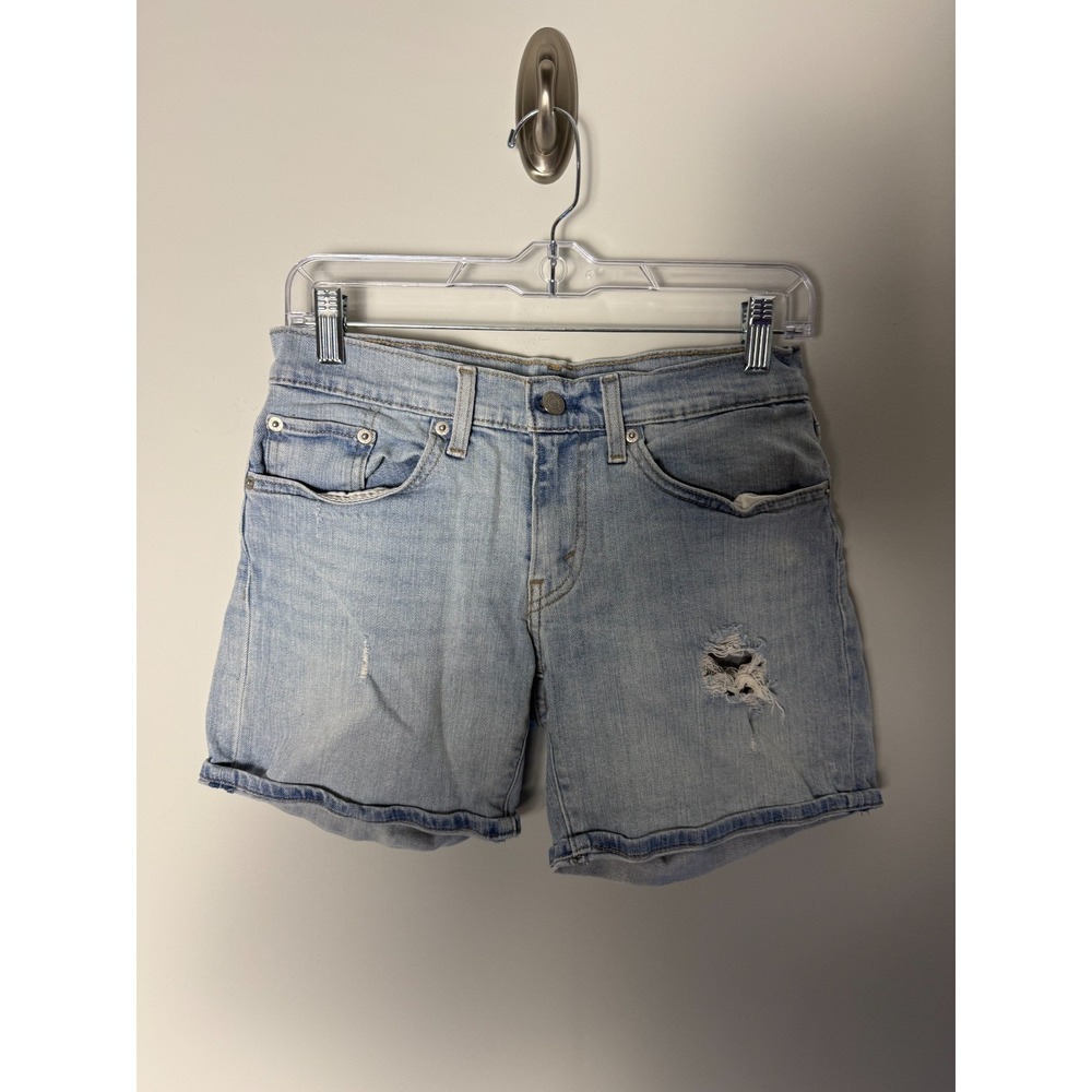 Levis Shorts Womens 27 Blue High Rise Cut Off Denim Medium Wash Zip Fly Jean